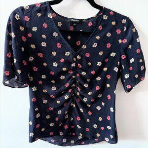 Madewell Silk Shirred-Front Top in Confetti Floral